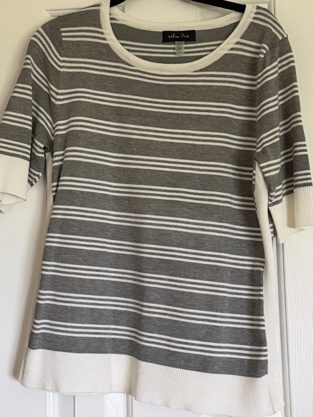 Contrast Stripe Boat Neck half sleeve Sweater Size Large Melissa Paige Macys
